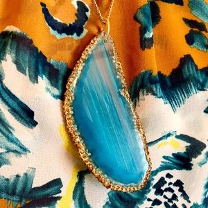 Blue Agate Pendant on Vintage MH Chain